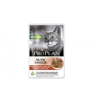 Purina Pro Plan Gatos Húmidos Nutri Savour Sterilised Vaca Saq. 85gr